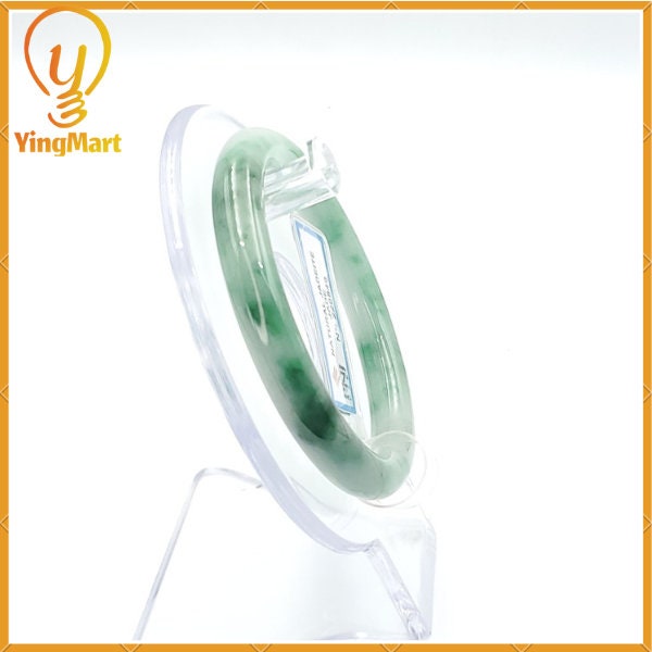Yingmart 52mm PNJ220849 Certified Natural Color Green With Black Brown Spot Jadeite Jade Bangle Bracelet, Real Gemstone, Jewelry