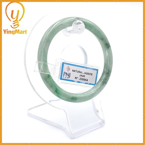 Yingmart 53mm PNJ220854 Certified Natural Color Green With Black Brown Spot Jadeite Jade Bangle Bracelet, Real Gemstone, Jewelry