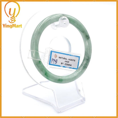 Yingmart 53mm PNJ220854 Certified Natural Color Green With Black Brown Spot Jadeite Jade Bangle Bracelet, Real Gemstone, Jewelry