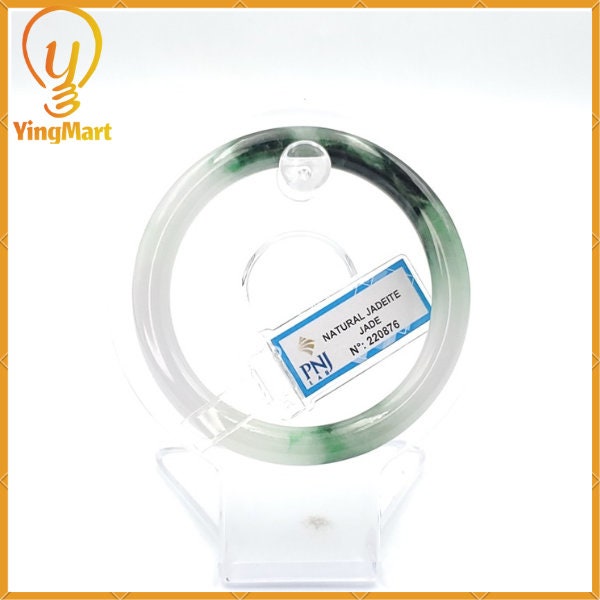 Yingmart 54mm PNJ220876 Certified Natural Color Green With Black Brown Spot Jadeite Jade Bangle Bracelet, Real Gemstone, Jewelry