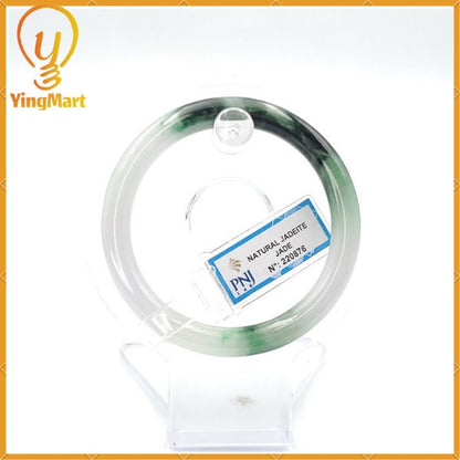 Yingmart 54mm PNJ220876 Certified Natural Color Green With Black Brown Spot Jadeite Jade Bangle Bracelet, Real Gemstone, Jewelry