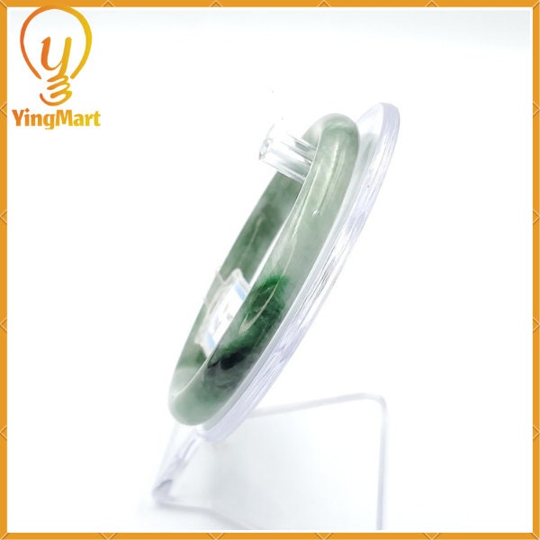 YingCollection 60mm PNJ Certified Natural Color Green With Black Brown Spot Jadeite Jade Bangle Bracelet, Real Gemstone, Jewelry
