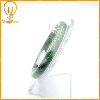 YingCollection 60mm PNJ Certified Natural Color Green With Black Brown Spot Jadeite Jade Bangle Bracelet, Real Gemstone, Jewelry
