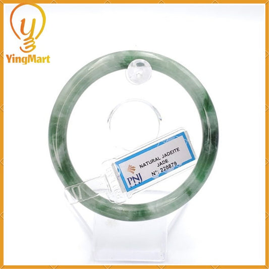 YingCollection 60mm PNJ Certified Natural Color Green With Black Brown Spot Jadeite Jade Bangle Bracelet, Real Gemstone, Jewelry