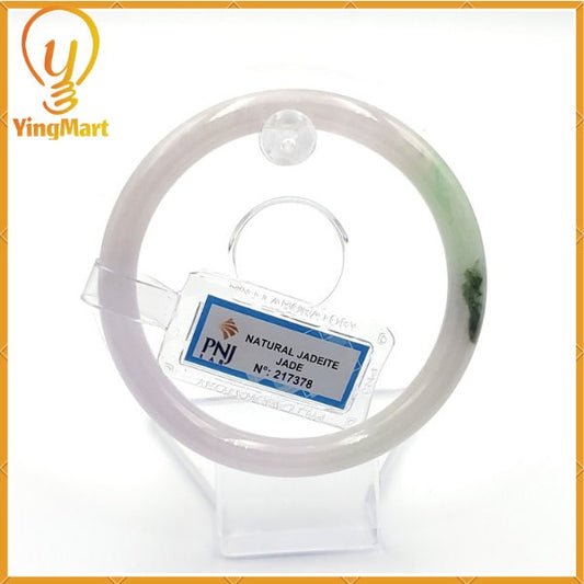 YingCollection 61mm PNJ Certified Natural Color Green With Black Brown Spot Jadeite Jade Bangle Bracelet, Real Gemstone, Jewelry