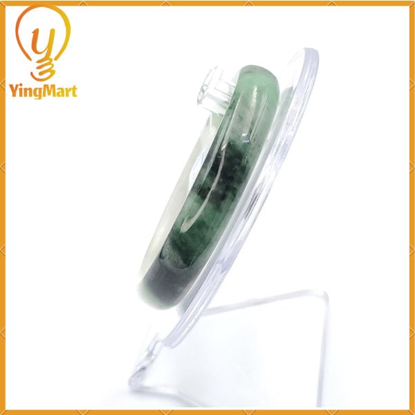 Yingmart 53mm PNJ221613 Certified Natural Color Green With Black Brown Spot Jadeite Jade Bangle Bracelet, Real Gemstone, Jewelry