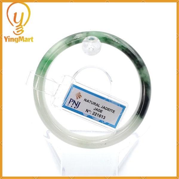 Yingmart 53mm PNJ221613 Certified Natural Color Green With Black Brown Spot Jadeite Jade Bangle Bracelet, Real Gemstone, Jewelry