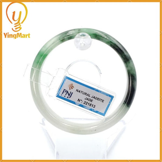 Yingmart 53mm PNJ221613 Certified Natural Color Green With Black Brown Spot Jadeite Jade Bangle Bracelet, Real Gemstone, Jewelry