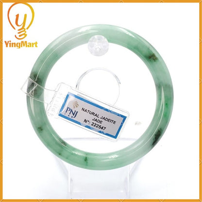YingCollection 59mm PNJ 222547 Certified Natural Color Green With Black Brown Spot Jadeite Jade Bangle Bracelet, Real Gemstone, Jewelry