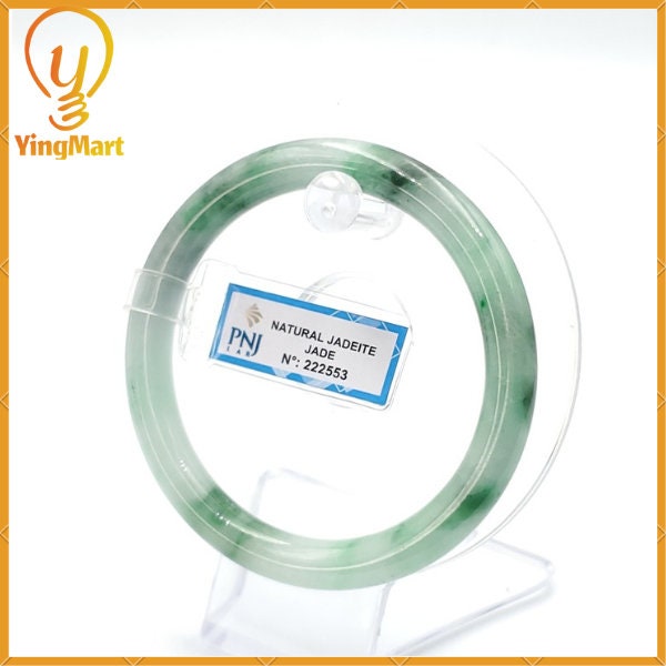 YingCollection 60mm PNJ 222553 Certified Natural Color Green With Black Brown Spot Jadeite Jade Bangle Bracelet, Real Gemstone, Jewelry