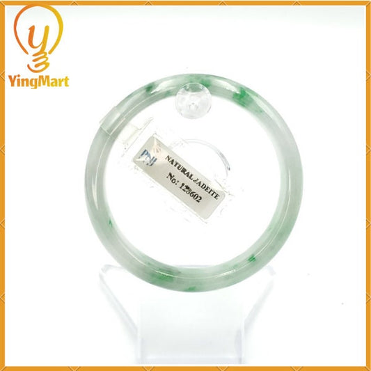 PNJ128602 Certified 52mm Natural Color Green with Black Brown Spot Jadeite Bangle | Bracelet for Women, Grandma, Sister – Vintage Jade Gift