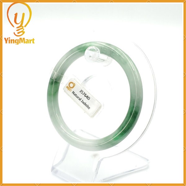 YingCollection 54mm SJC 57640 Certified Natural Color Green With Black Brown Spot Jadeite Jade Bangle Bracelet, Real Gemstone, Jewelry