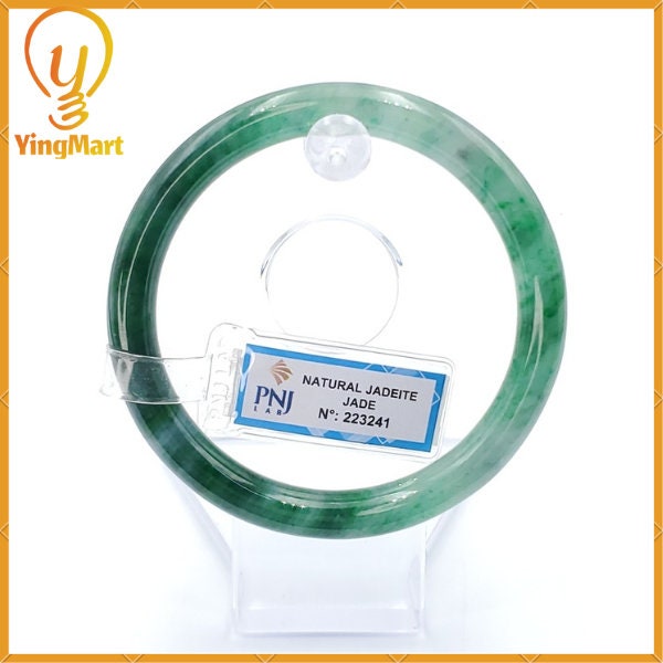 YingCollection 60mm PNJ 223241 Certified Natural Color Green With Black Brown Spot Jadeite Jade Bangle Bracelet, Real Gemstone, Jewelry