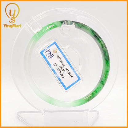 YingCollection 55mm PNJ Certified Natural Color Green With Black Brown Spot Jadeite Jade Bangle Bracelet, Real Gemstone, Jewelry