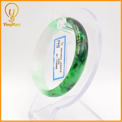 YingCollection 55mm PNJ Certified Natural Color Green With Black Brown Spot Jadeite Jade Bangle Bracelet, Real Gemstone, Jewelry