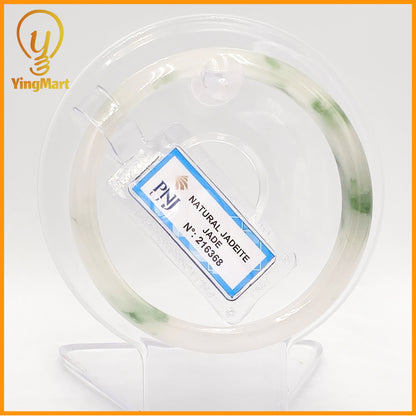 YingCollection 58mm PNJ Certified Natural Color Green With Black Brown Spot Jadeite Jade Bangle Bracelet, Real Gemstone, Jewelry