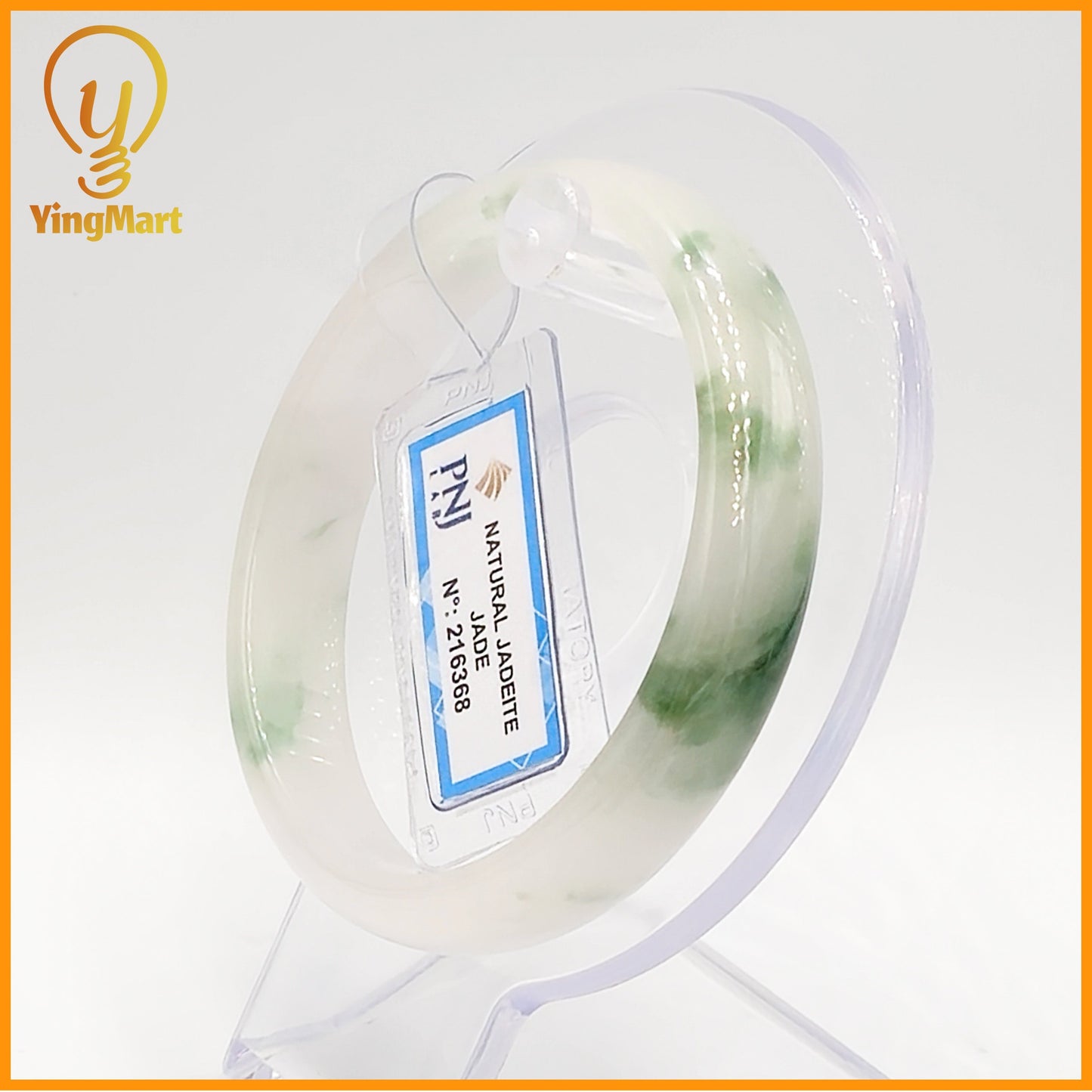 YingCollection 58mm PNJ Certified Natural Color Green With Black Brown Spot Jadeite Jade Bangle Bracelet, Real Gemstone, Jewelry