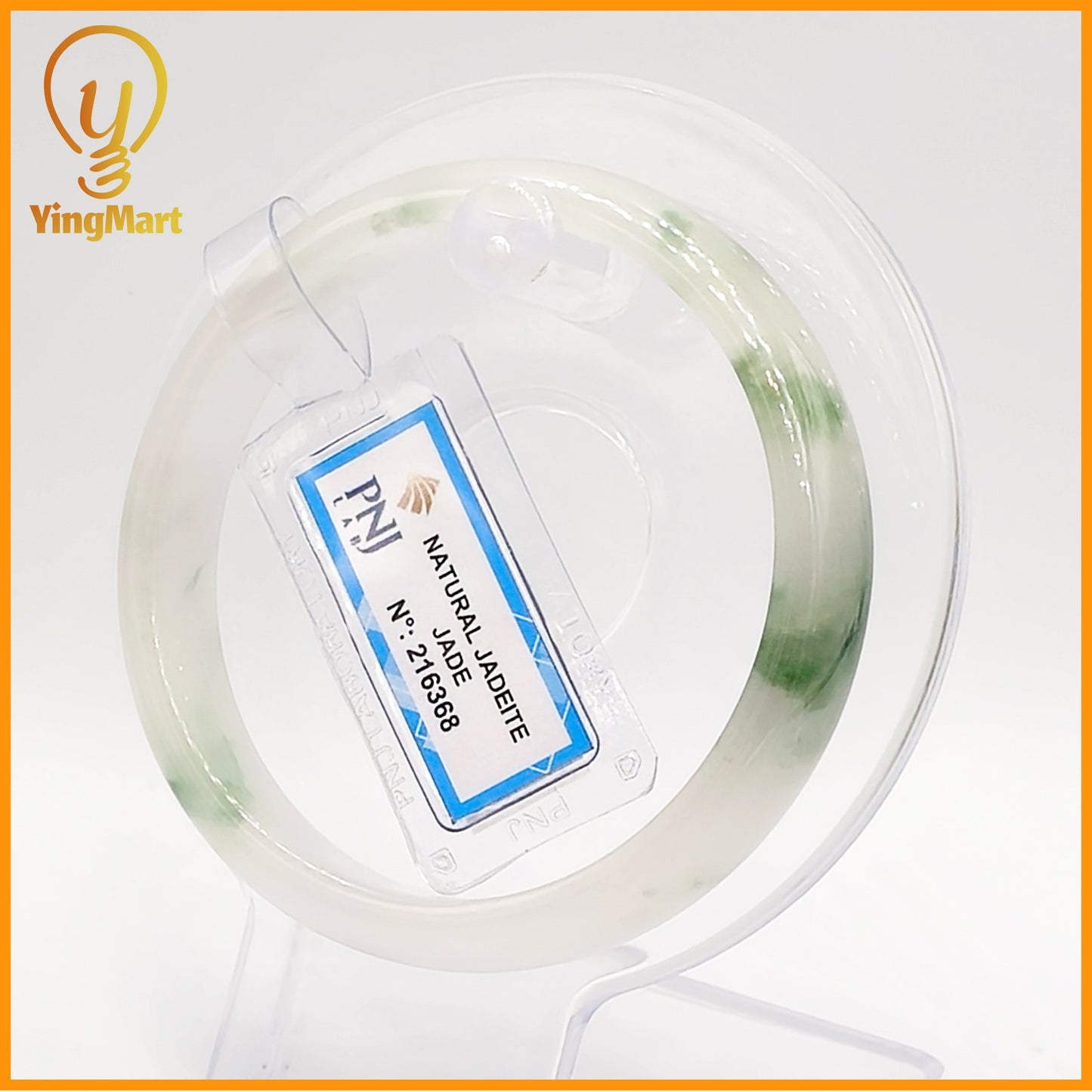 YingCollection 58mm PNJ Certified Natural Color Green With Black Brown Spot Jadeite Jade Bangle Bracelet, Real Gemstone, Jewelry