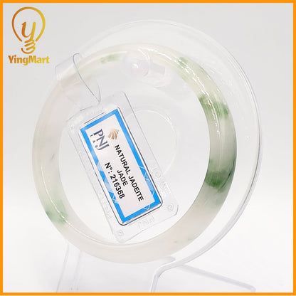 YingCollection 58mm PNJ Certified Natural Color Green With Black Brown Spot Jadeite Jade Bangle Bracelet, Real Gemstone, Jewelry