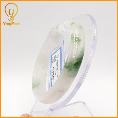 YingCollection 58mm PNJ Certified Natural Color Green With Black Brown Spot Jadeite Jade Bangle Bracelet, Real Gemstone, Jewelry