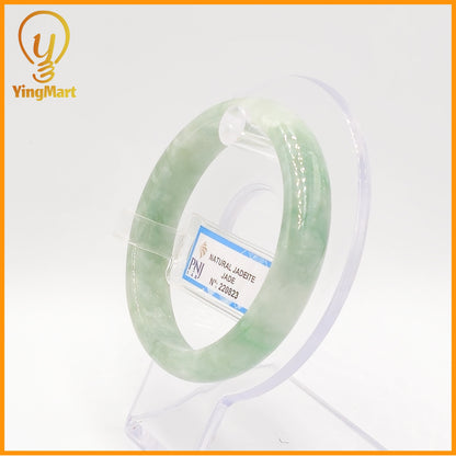 YingCollection 57mm PNJ Certified Natural Color Green With Black Brown Spot Jadeite Jade Bangle Bracelet, Real Gemstone, Jewelry