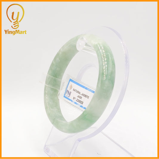 YingCollection 57mm PNJ Certified Natural Color Green With Black Brown Spot Jadeite Jade Bangle Bracelet, Real Gemstone, Jewelry