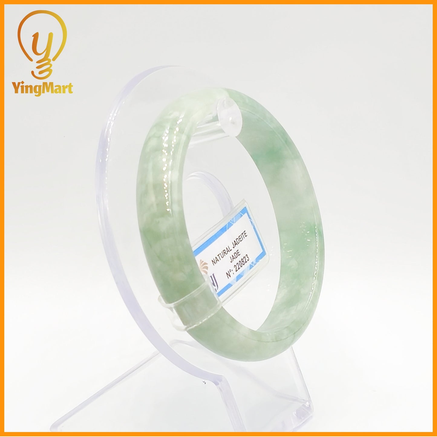 YingCollection 57mm PNJ Certified Natural Color Green With Black Brown Spot Jadeite Jade Bangle Bracelet, Real Gemstone, Jewelry