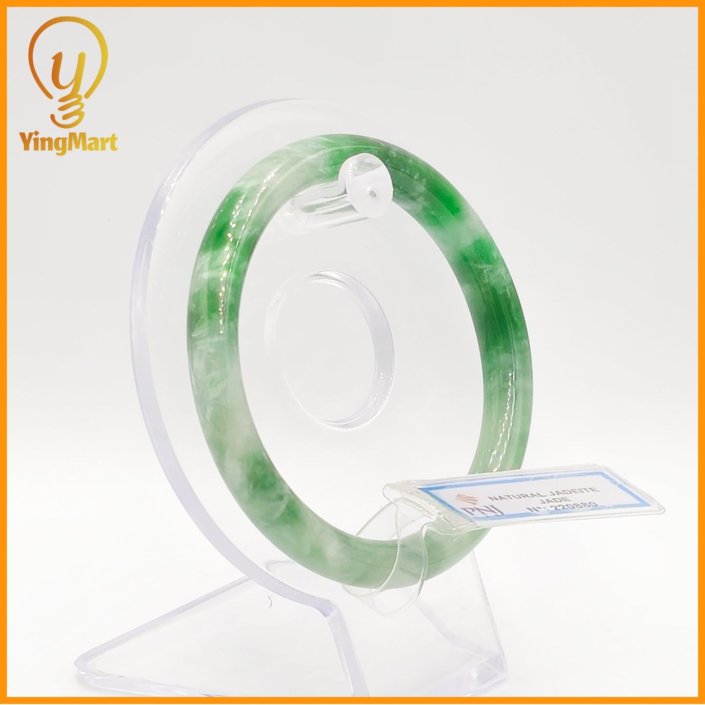 YingCollection 57mm PNJ Certified Natural Color Green With Black Brown Spot Jadeite Jade Bangle Bracelet, Real Gemstone, Jewelry