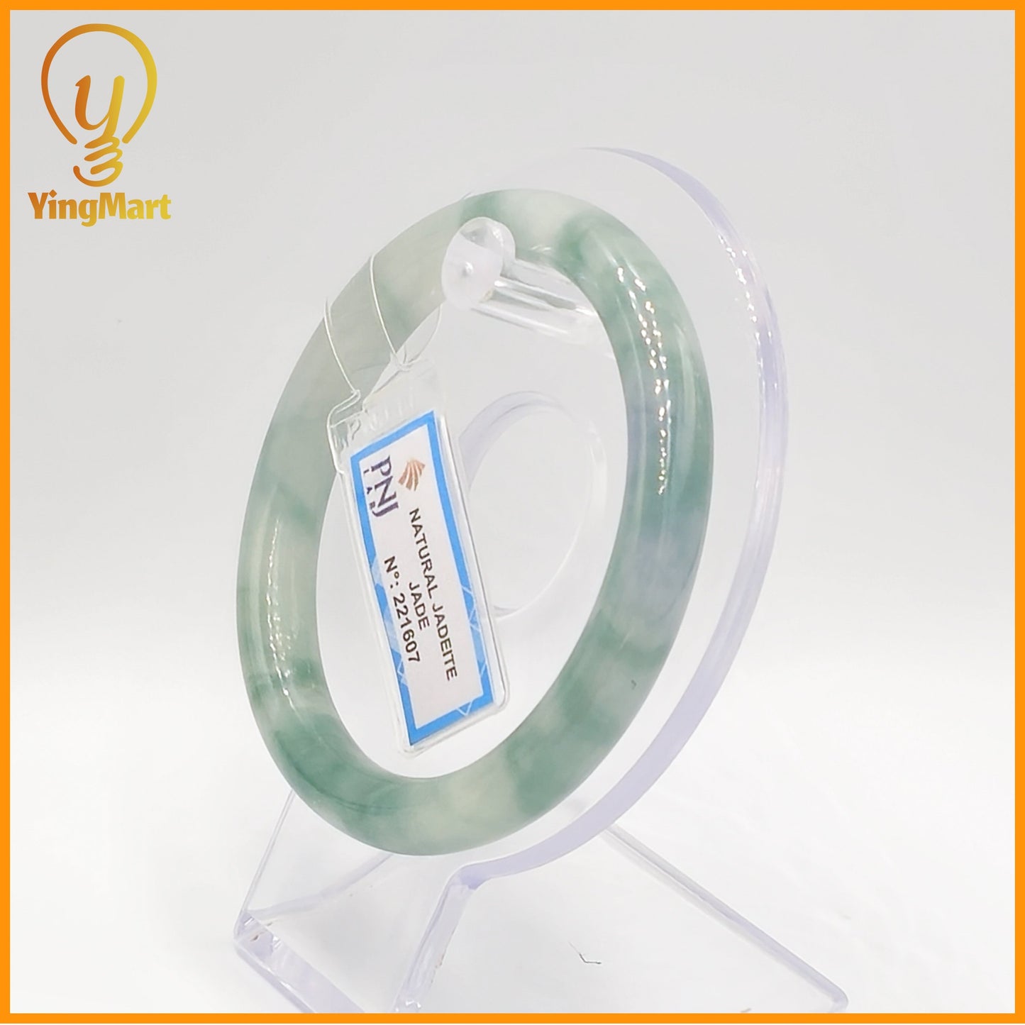 YingCollection 57mm PNJ Certified Natural Color Green With Black Brown Spot Jadeite Jade Bangle Bracelet, Real Gemstone, Jewelry