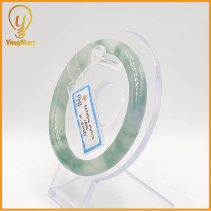 YingCollection 57mm PNJ Certified Natural Color Green With Black Brown Spot Jadeite Jade Bangle Bracelet, Real Gemstone, Jewelry