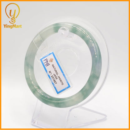 YingCollection 57mm PNJ Certified Natural Color Green With Black Brown Spot Jadeite Jade Bangle Bracelet, Real Gemstone, Jewelry