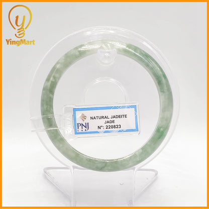 YingCollection 57mm PNJ Certified Natural Color Green With Black Brown Spot Jadeite Jade Bangle Bracelet, Real Gemstone, Jewelry