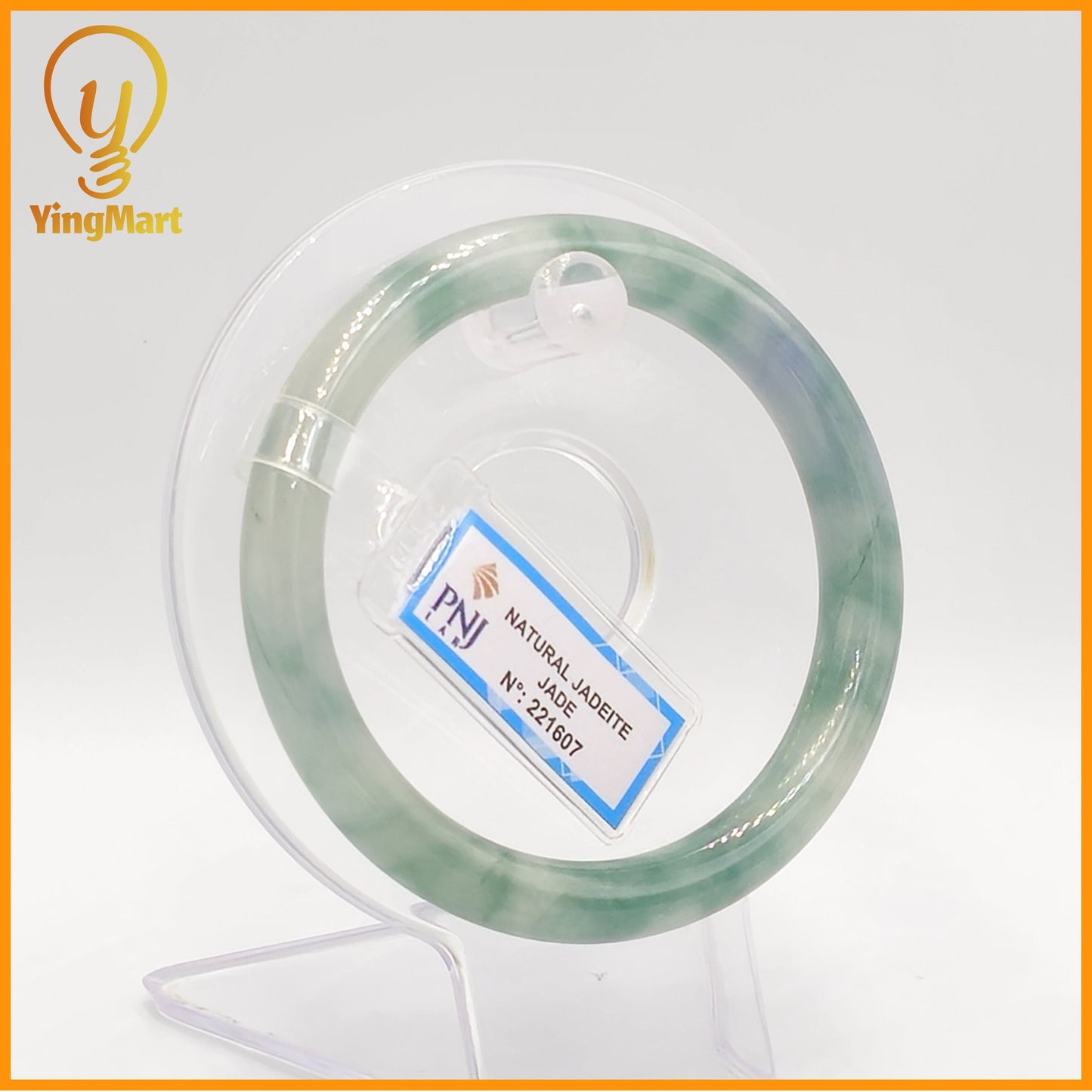 YingCollection 57mm PNJ Certified Natural Color Green With Black Brown Spot Jadeite Jade Bangle Bracelet, Real Gemstone, Jewelry