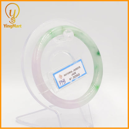 YingCollection 57mm PNJ Certified Natural Color Green With Black Brown Spot Jadeite Jade Bangle Bracelet, Real Gemstone, Jewelry