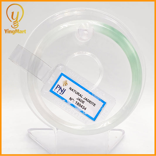 YingCollection 58mm PNJ Certified Natural Color Green With Black Brown Spot Jadeite Jade Bangle Bracelet, Real Gemstone, Jewelry