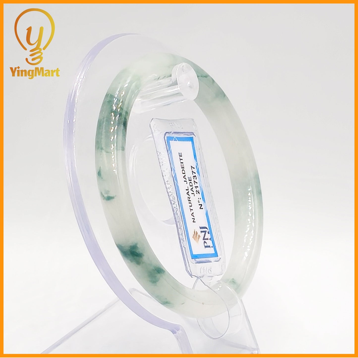 YingCollection 57mm PNJ Certified Natural Color Green With Black Brown Spot Jadeite Jade Bangle Bracelet, Real Gemstone, Jewelry