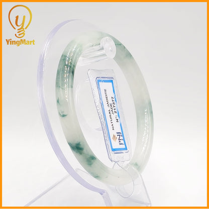 YingCollection 57mm PNJ Certified Natural Color Green With Black Brown Spot Jadeite Jade Bangle Bracelet, Real Gemstone, Jewelry