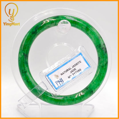 YingCollection 55mm PNJ Certified Natural Color Green With Black Brown Spot Jadeite Jade Bangle Bracelet, Real Gemstone, Jewelry