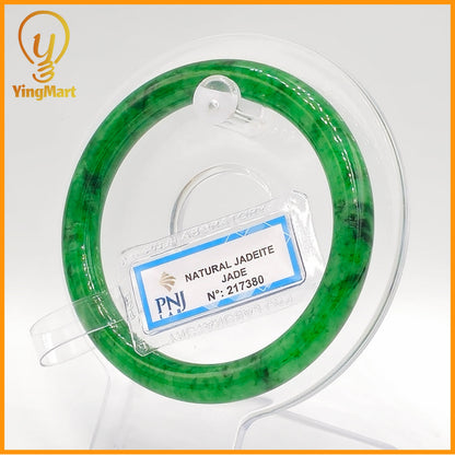YingCollection 55mm PNJ Certified Natural Color Green With Black Brown Spot Jadeite Jade Bangle Bracelet, Real Gemstone, Jewelry