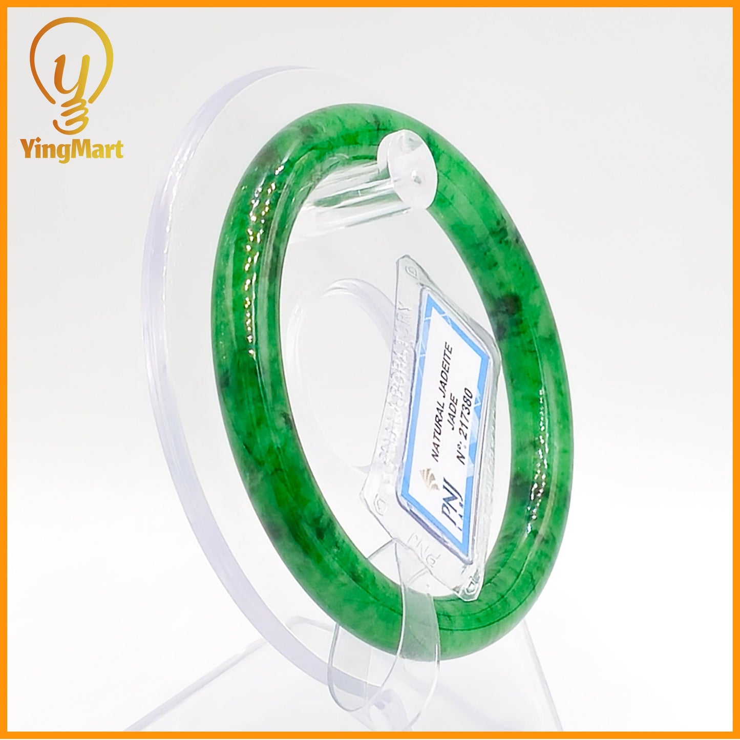 YingCollection 55mm PNJ Certified Natural Color Green With Black Brown Spot Jadeite Jade Bangle Bracelet, Real Gemstone, Jewelry