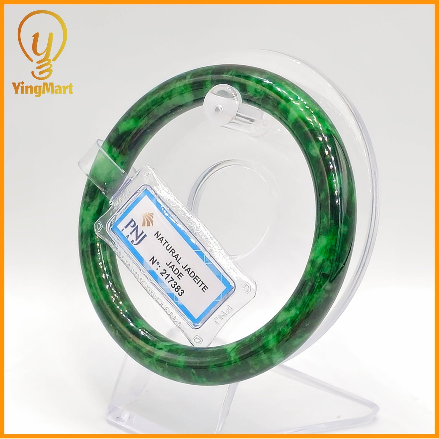 YingCollection 60mm PNJ Certified Natural Color Green With Black Brown Spot Jadeite Jade Bangle Bracelet, Real Gemstone, Jewelry