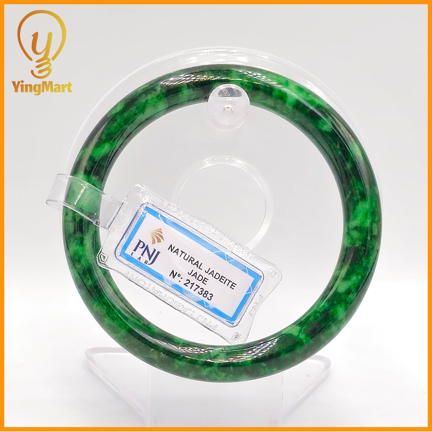 YingCollection 60mm PNJ Certified Natural Color Green With Black Brown Spot Jadeite Jade Bangle Bracelet, Real Gemstone, Jewelry