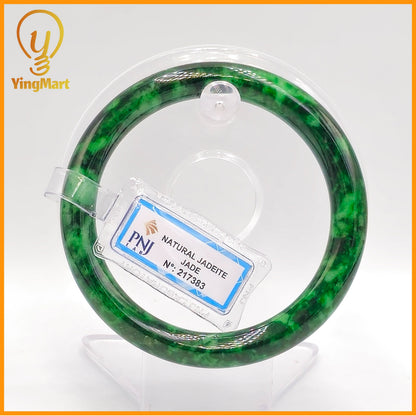 YingCollection 60mm PNJ Certified Natural Color Green With Black Brown Spot Jadeite Jade Bangle Bracelet, Real Gemstone, Jewelry