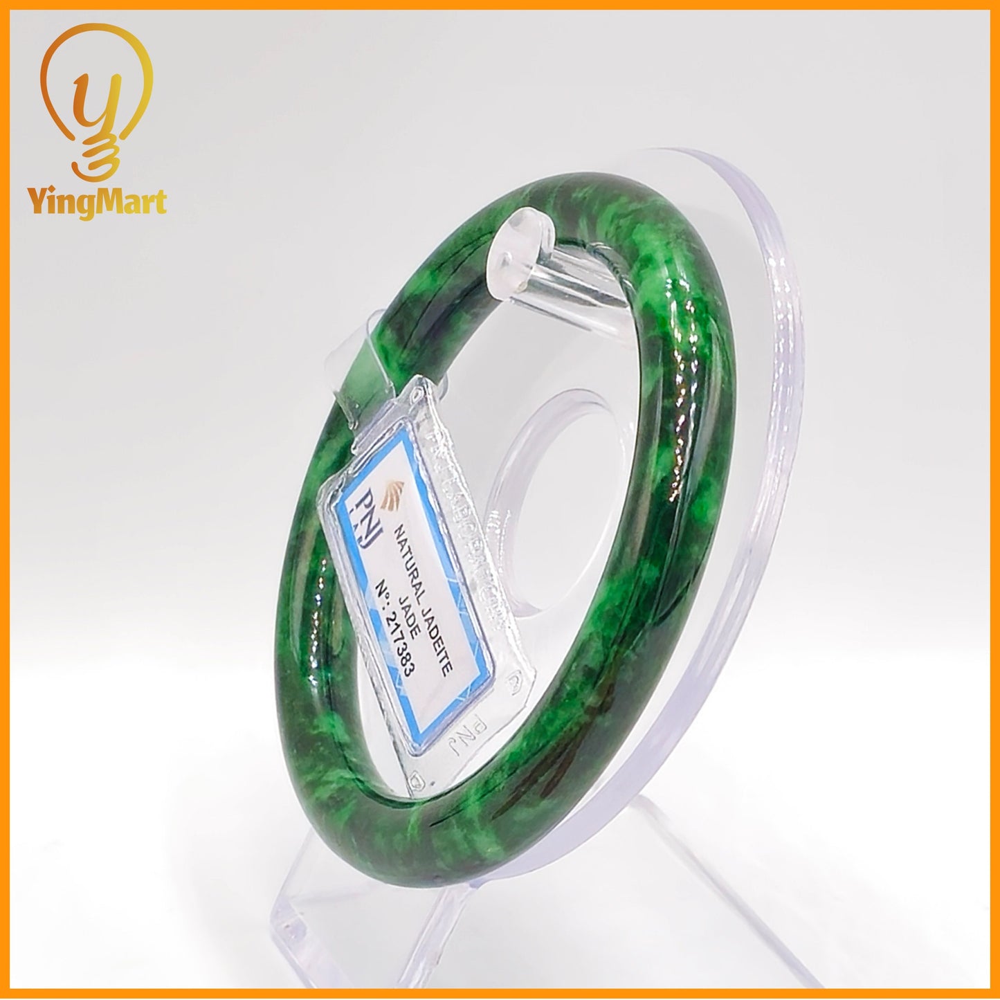 YingCollection 60mm PNJ Certified Natural Color Green With Black Brown Spot Jadeite Jade Bangle Bracelet, Real Gemstone, Jewelry
