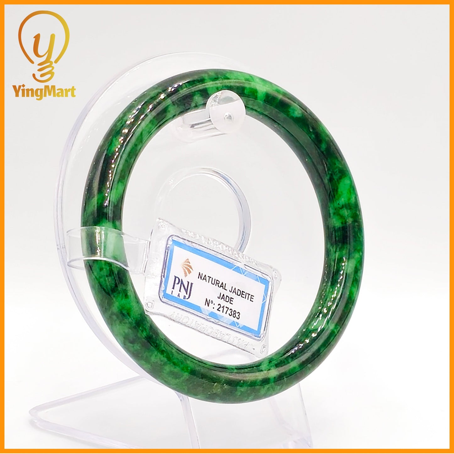 YingCollection 60mm PNJ Certified Natural Color Green With Black Brown Spot Jadeite Jade Bangle Bracelet, Real Gemstone, Jewelry