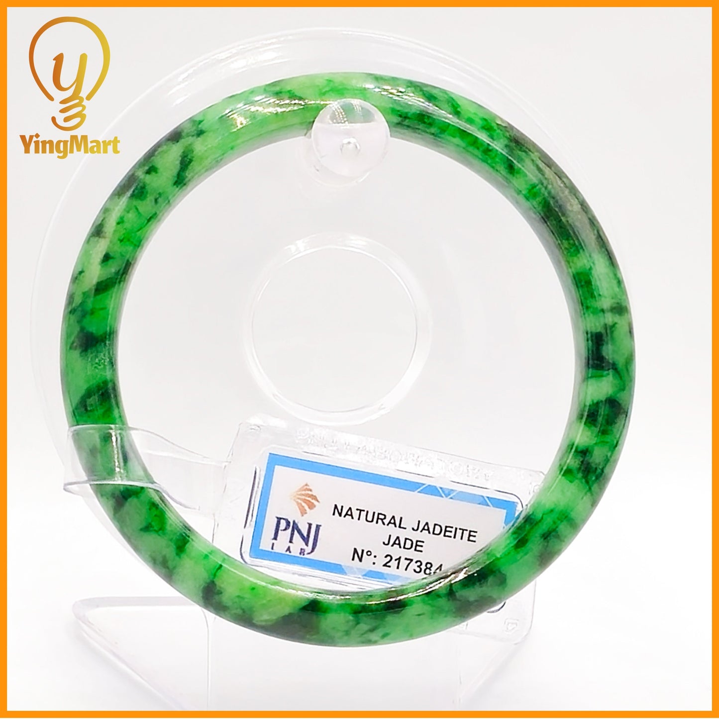 YingCollection 60mm PNJ Certified Natural Color Green With Black Brown Spot Jadeite Jade Bangle Bracelet, Real Gemstone, Jewelry