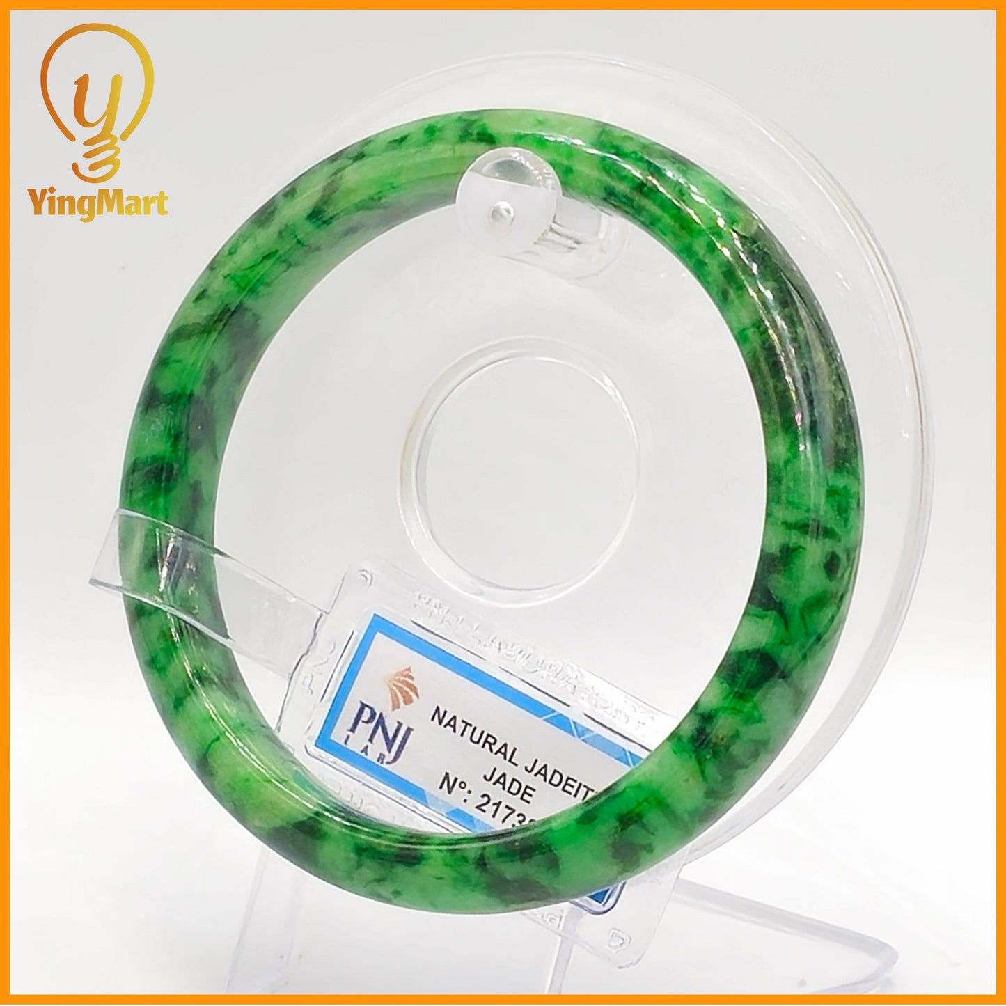 YingCollection 60mm PNJ Certified Natural Color Green With Black Brown Spot Jadeite Jade Bangle Bracelet, Real Gemstone, Jewelry