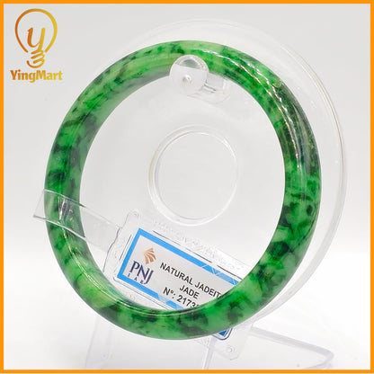 YingCollection 60mm PNJ Certified Natural Color Green With Black Brown Spot Jadeite Jade Bangle Bracelet, Real Gemstone, Jewelry