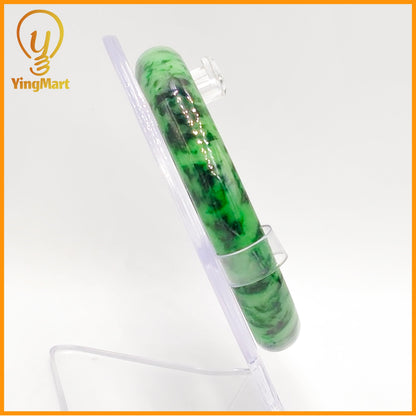 YingCollection 60mm PNJ Certified Natural Color Green With Black Brown Spot Jadeite Jade Bangle Bracelet, Real Gemstone, Jewelry