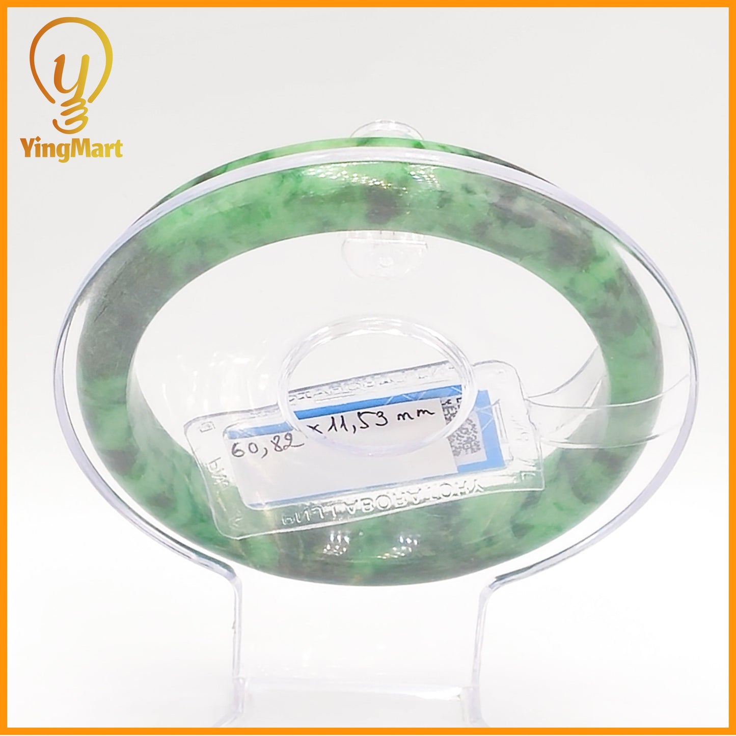 YingCollection 60mm PNJ Certified Natural Color Green With Black Brown Spot Jadeite Jade Bangle Bracelet, Real Gemstone, Jewelry